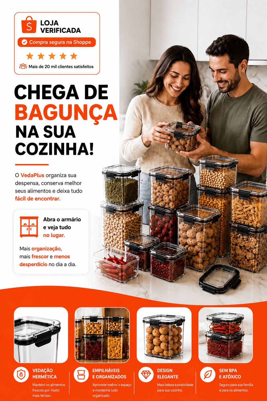 Descri&ccedil;&atilde;o do kit de potes PromoTikShop
