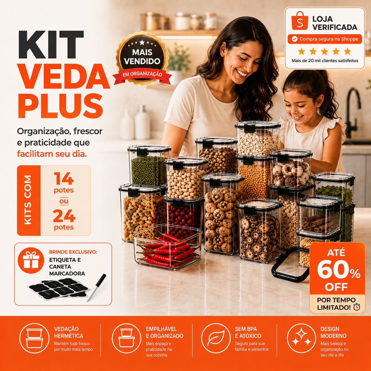 Kit de potes herm&eacute;ticos PromoTikShop